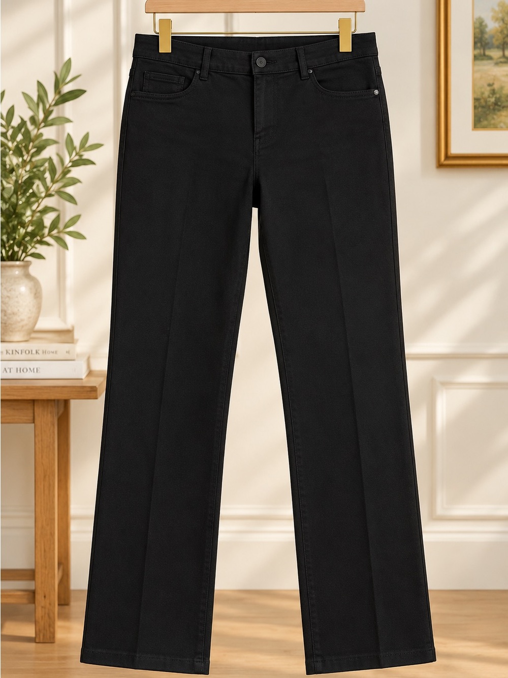 Chico's Black Flare Jeans with Center Crease | 0116